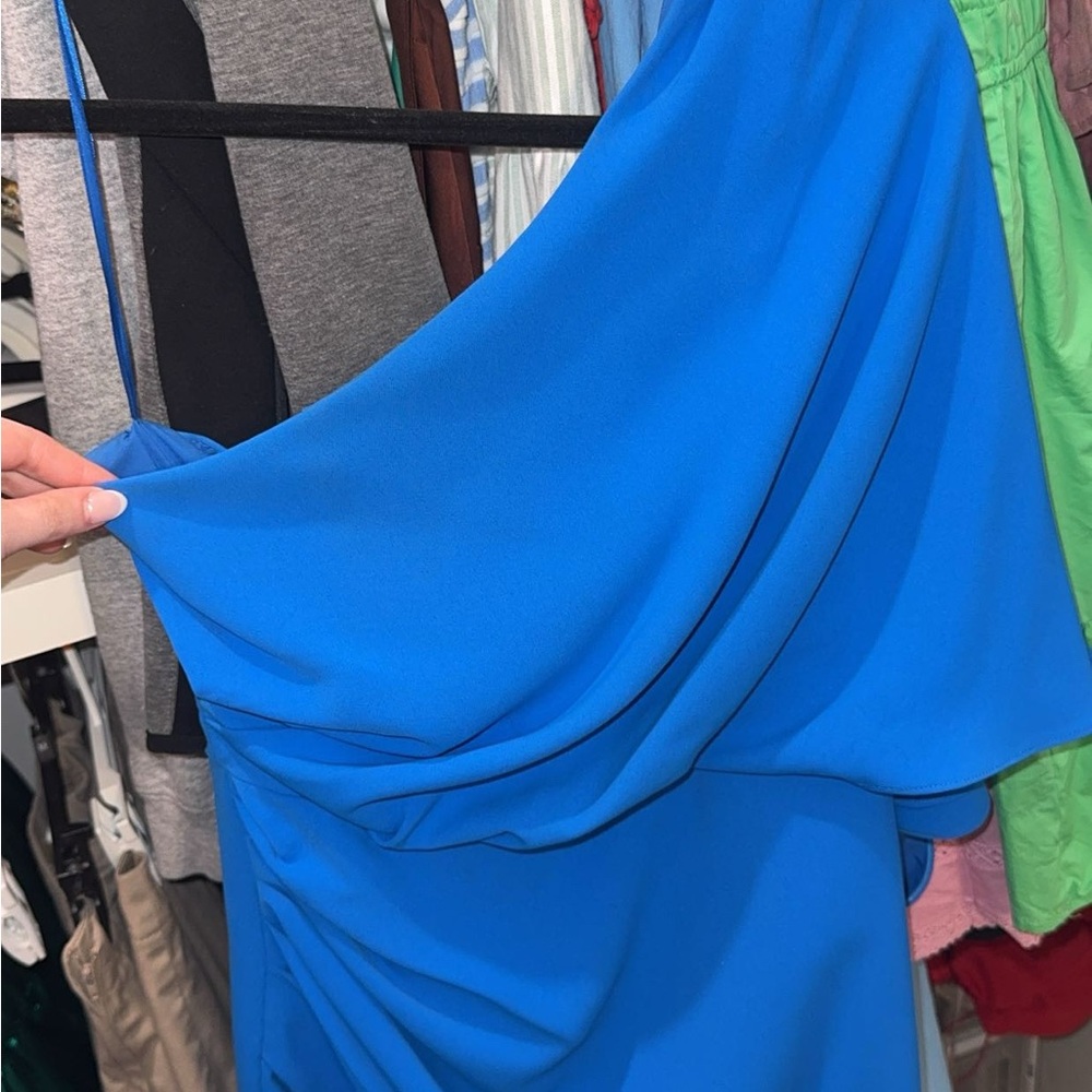 Elegant One Shoulder Blue Dress